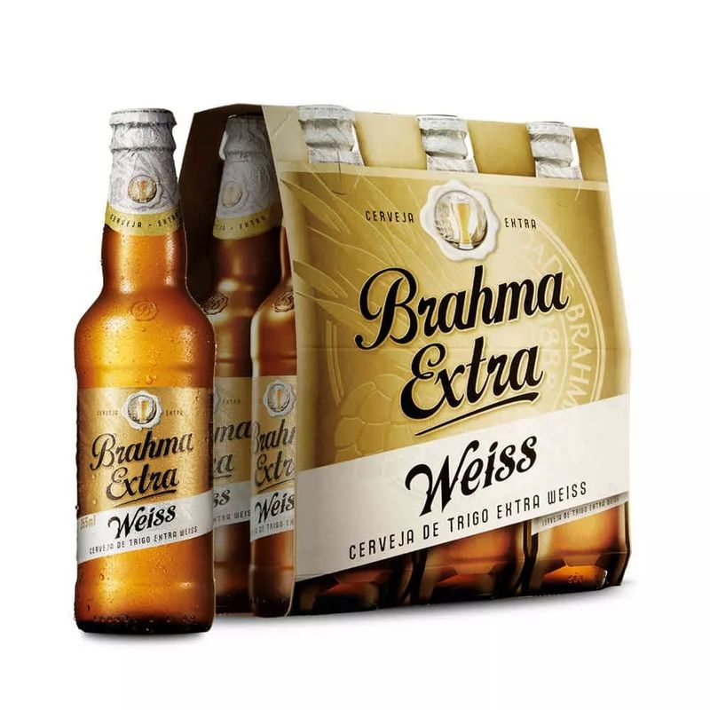 Cerveja Brahma Extra Weiss, 355ml, Long Neck, Pack C/6