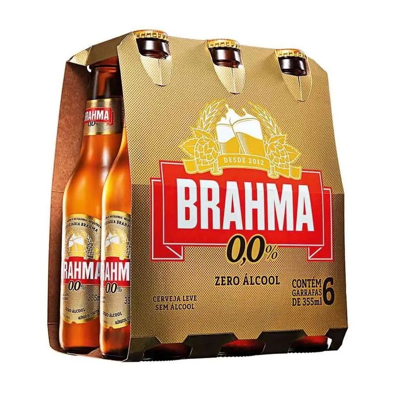 Cerveja Brahma Zero, 355ml, Long Neck, Pack C/6