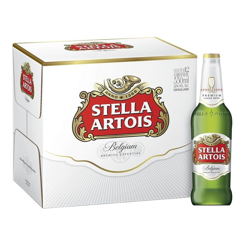 Cerveja Stella Artois, Puro Malte, 550ml, Garrafa, Pack C/12