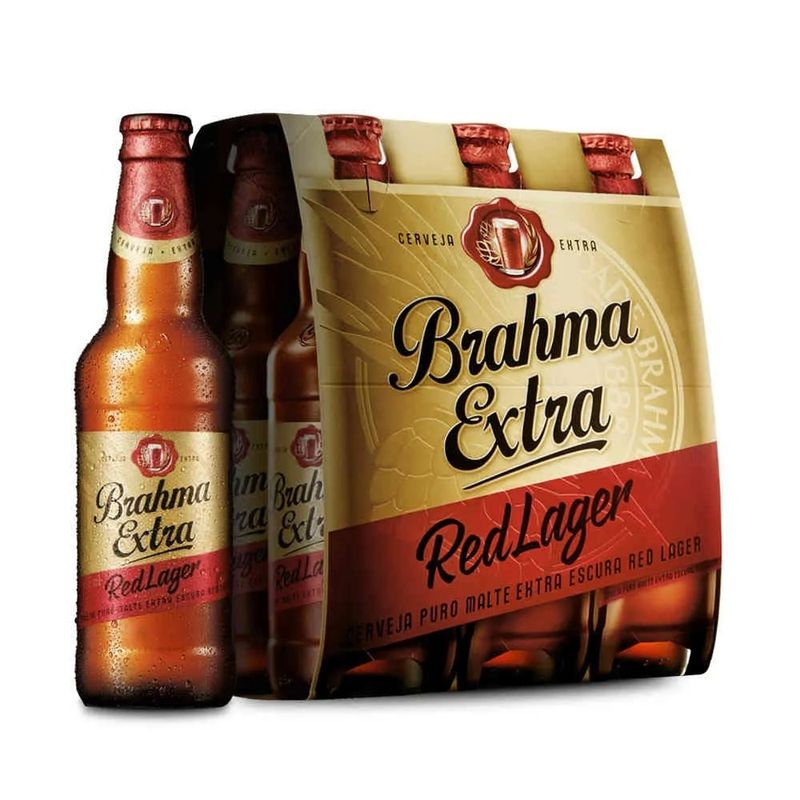 Cerveja Brahma Extra Red, Puro Malte, 355ml, Long Neck, Pack C/6