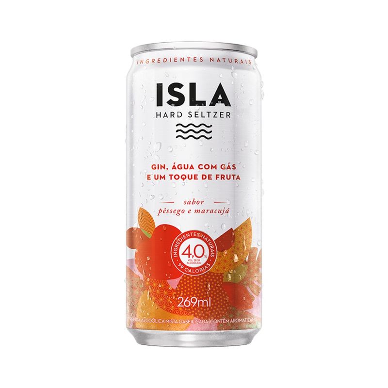 Drink Pronto Isla Hard Seltzer, Pêssego e Maracujá, 269ml, Lata