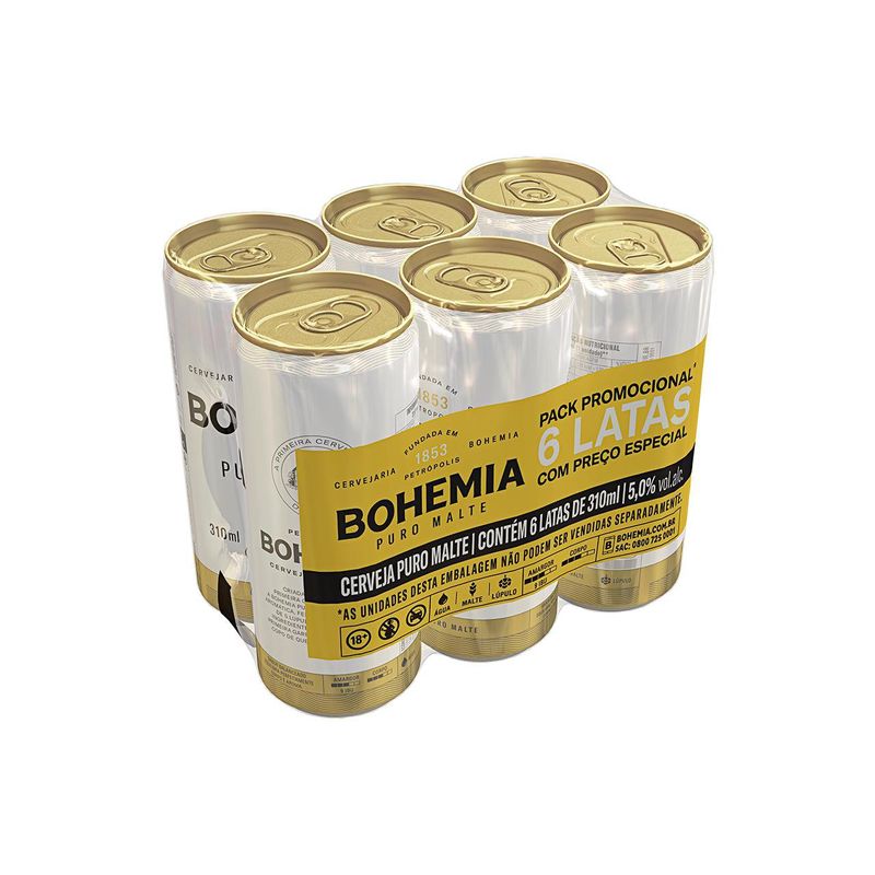 Cerveja Bohemia Puro Malte 310ml Lata Pack C/6