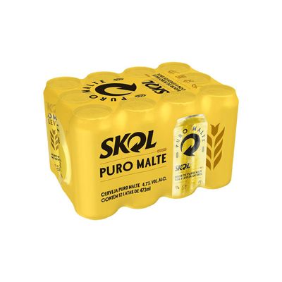 Cerveja Skol Puro Malte Lata 473ml Pack C/12