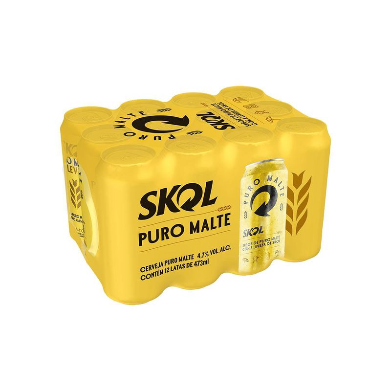 Cerveja Skol Puro Malte Lata 473ml Pack C/12