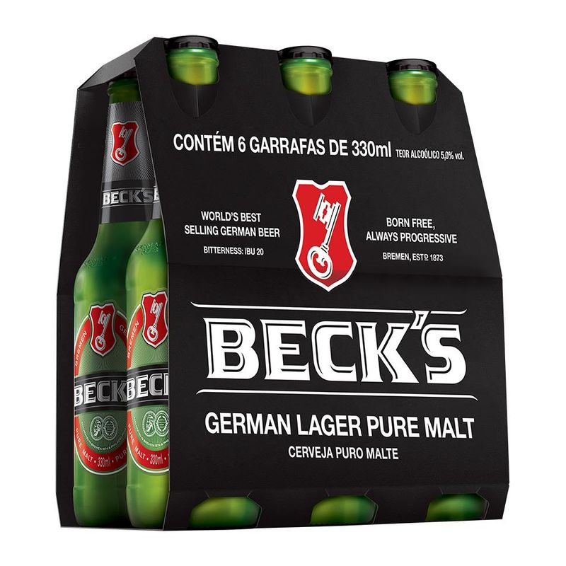 Cerveja Becks, Puro Malte, 330ml, Long Neck, Pack C/6