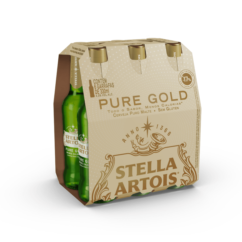 Stella Artois Pure Gold Pack Cartão Garrafa Vidro 6 x 330ml