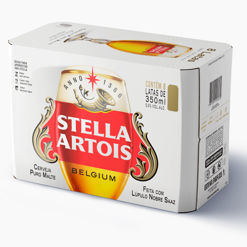 Cerveja Stella Artois Puro Malte Lata 350ml Pack C/8