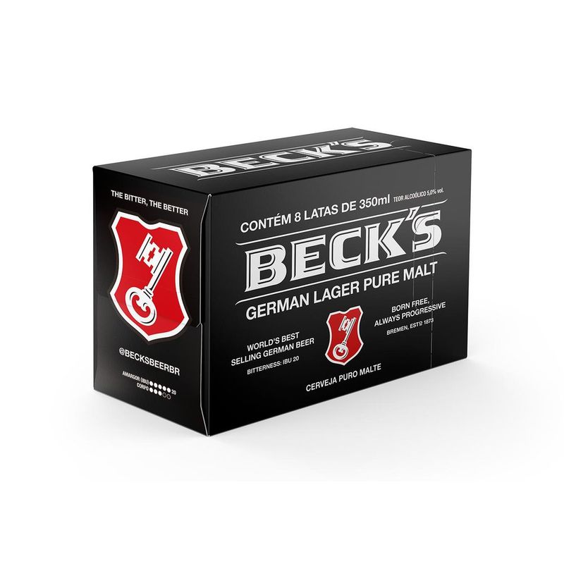 Cerveja Becks, Puro Malte, 350ml, Lata, Pack C/ 8