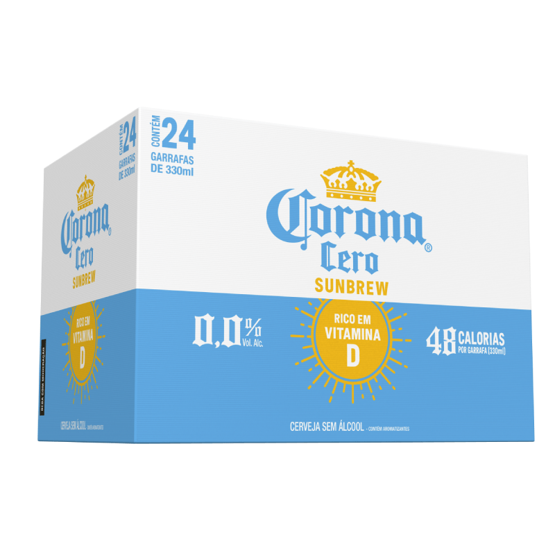 Cerveja Corona Cero Sunbrew, Caixa de Transporte, Garrafa Vidro - 24 x 330ml