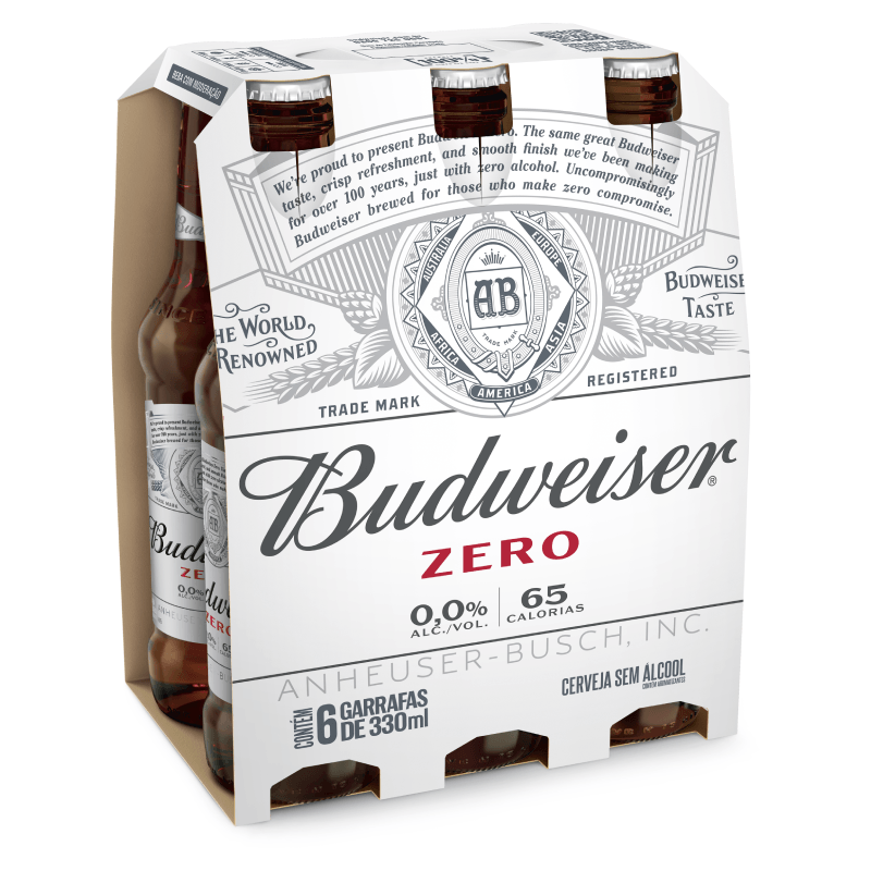 Cerveja Budweiser Zero Pack Cartão Garrafa Vidro 6 x 330ml